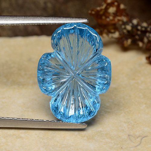 9.28ct 天然 瑞士蓝 黄玉, 花形切割, 透明