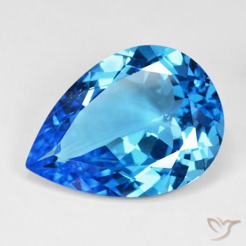 29.39ct 天然 深瑞士蓝 黄玉, 梨形, VS