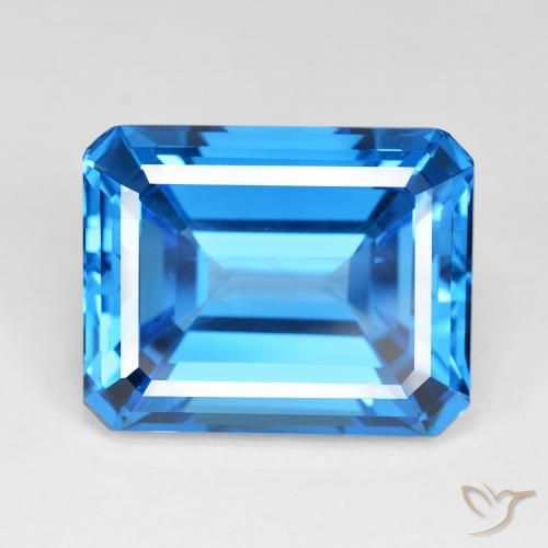 60.43ct 天然 深瑞士蓝 黄玉, 祖母绿式切割, IF