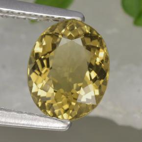 1.13克拉天然黄色碧玺，椭圆形切割，7.6×6.3毫米，VVS