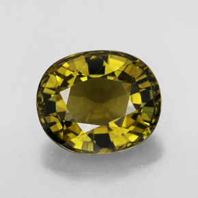 6.97克拉天然黄色碧玺，椭圆形切割，12.9×10.7毫米，VVS