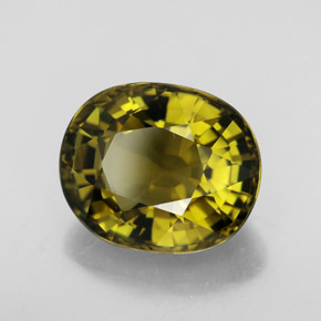 6.97克拉天然黄色碧玺，椭圆形切割，12.9×10.7毫米，VVS