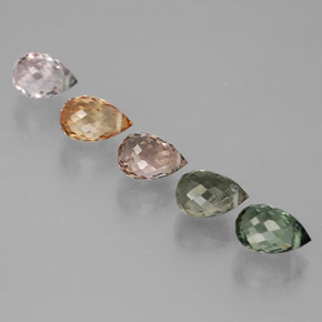 3.87天然多色碧玺，水滴珠形切工，6.4×4.2毫米，VVS-VS