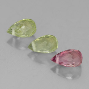 天然多色碧玺，水滴珠形切工，5.2×3毫米，VS