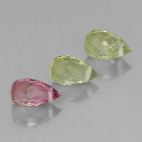 天然多色碧玺，水滴珠形切工，5.2×3毫米，VS