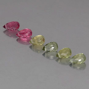 天然多色碧玺，水滴珠形切工，5.5×3.2毫米，VS