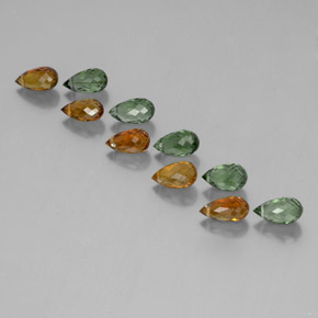 天然多色碧玺，水滴珠形切工，7.2×4毫米，VS