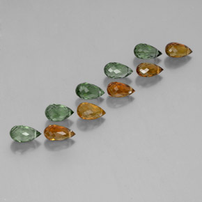天然多色碧玺，水滴珠形切工，7.2×4毫米，VS