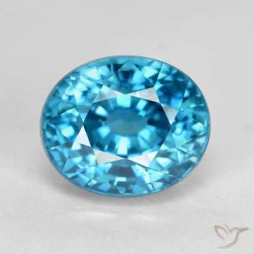 5.74ct 天然 电蓝 锆石, 椭圆形, VVS