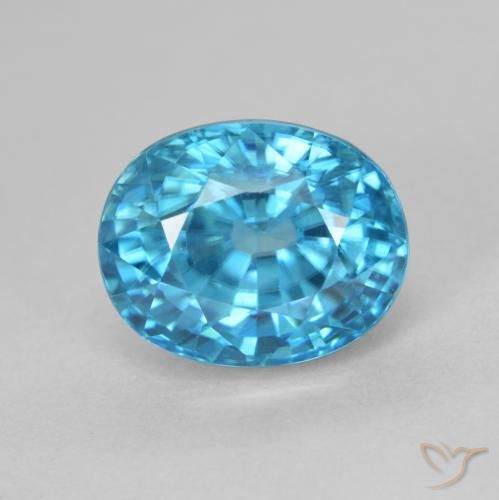 5.24ct 天然 电动天蓝色 锆石, 椭圆形, VVS