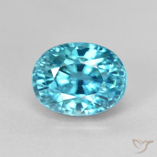 4.98ct 天然 绿蓝色 锆石, 椭圆形, VVS