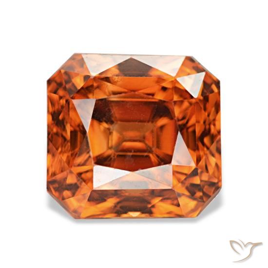 3.67克拉天然红色锆石，祖母绿式切割，7.4×7毫米，VVS-VS