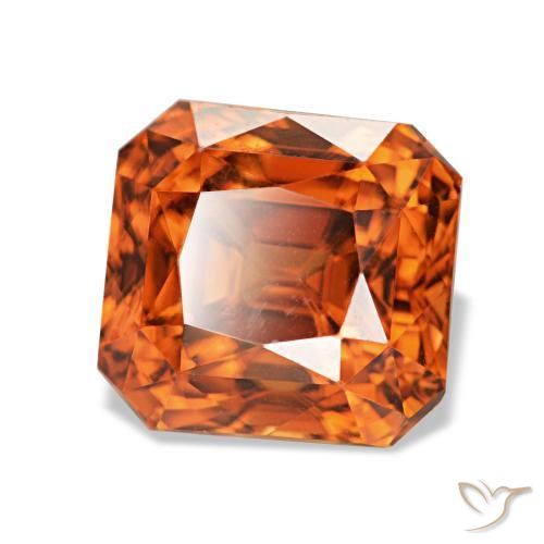 3.67克拉天然红色锆石，祖母绿式切割，7.4×7毫米，VVS-VS